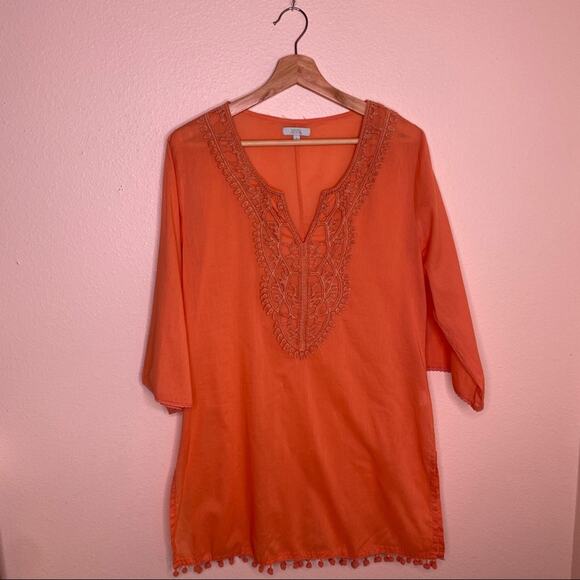jemma Tops - Jemma Orange Lace Overlay Tunic Large
